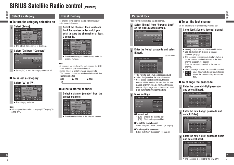 Sirius satellite radio control | Panasonic Strada CN-NVD905U User Manual | Page 7 / 20