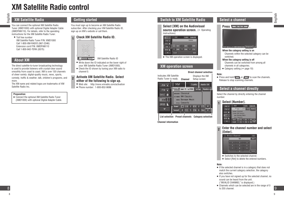 Xm satellite radio control | Panasonic Strada CN-NVD905U User Manual | Page 8 / 20