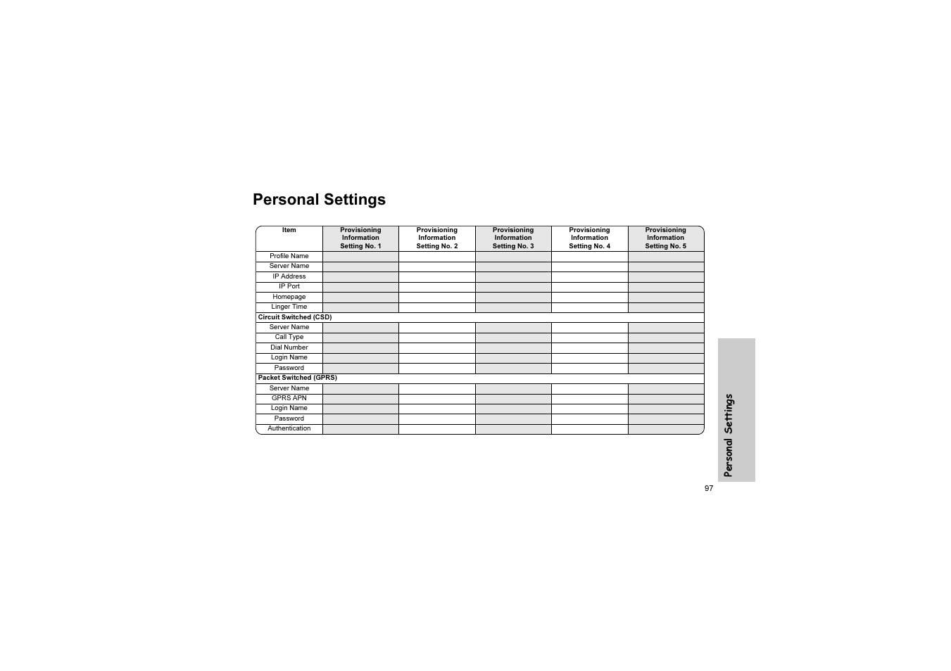 Personal settings | Panasonic EB-G51U User Manual | Page 100 / 108