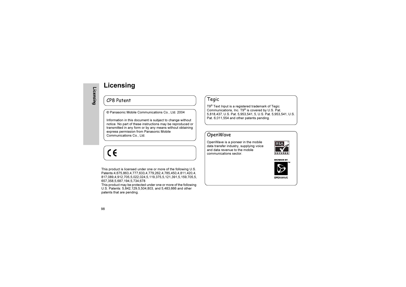 Licensing | Panasonic EB-G51U User Manual | Page 101 / 108