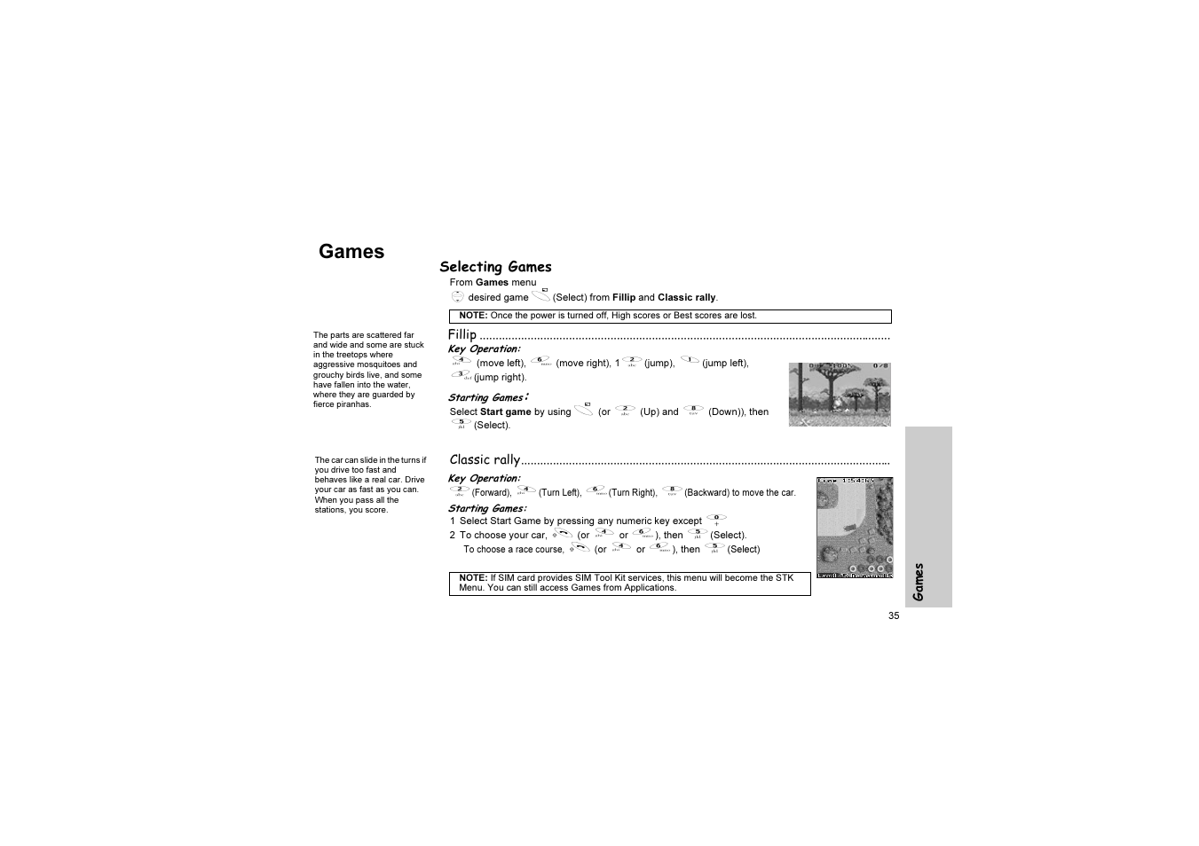 Games, Selecting games | Panasonic EB-G51U User Manual | Page 38 / 108