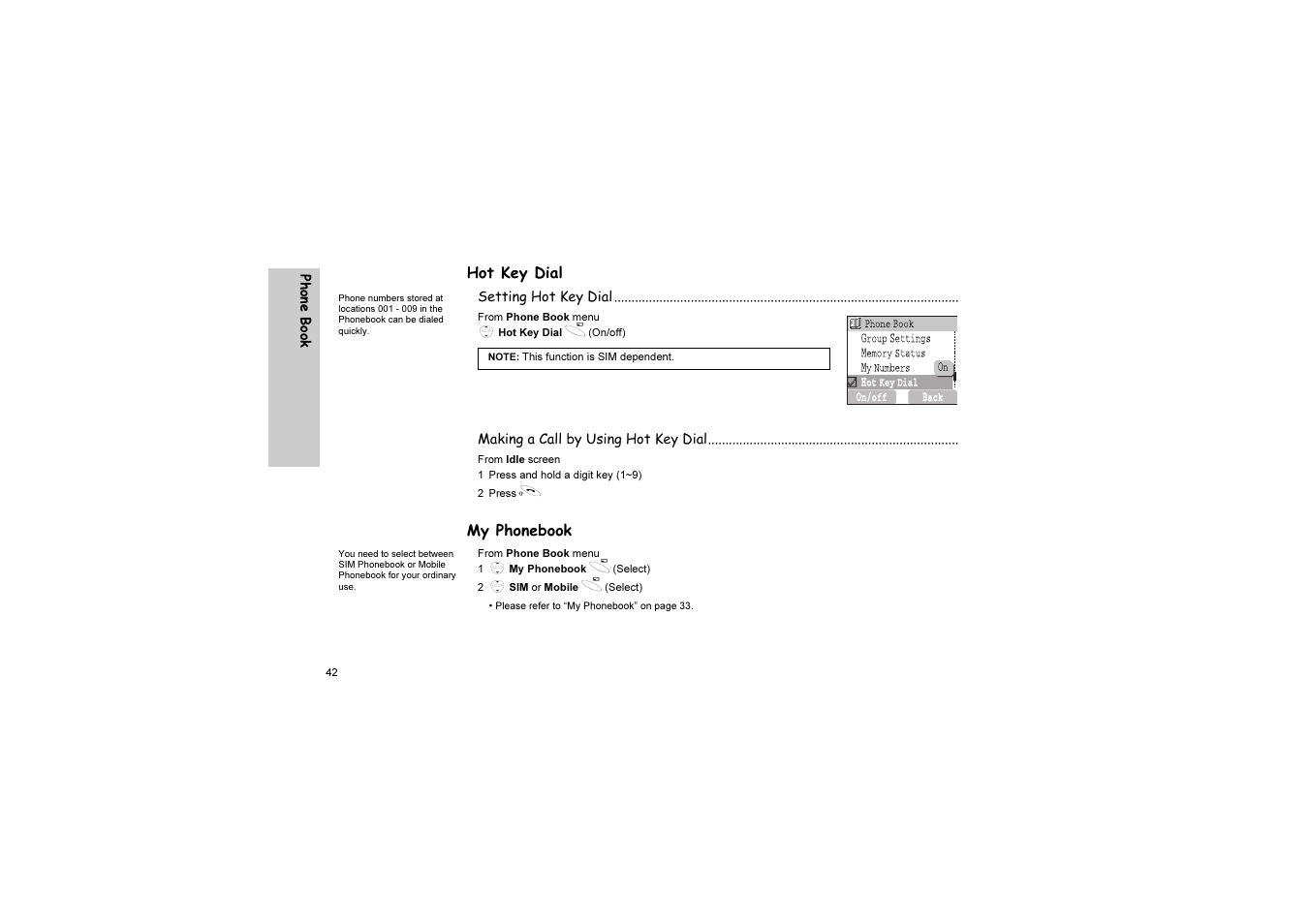 Hot key dial, My phonebook | Panasonic EB-G51U User Manual | Page 45 / 108