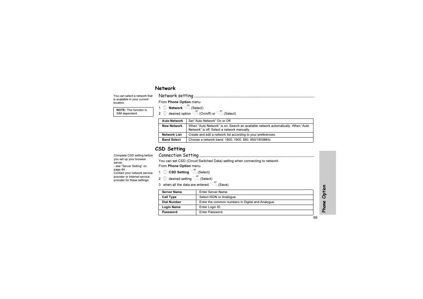 Network, Csd setting | Panasonic EB-G51U User Manual | Page 72 / 108