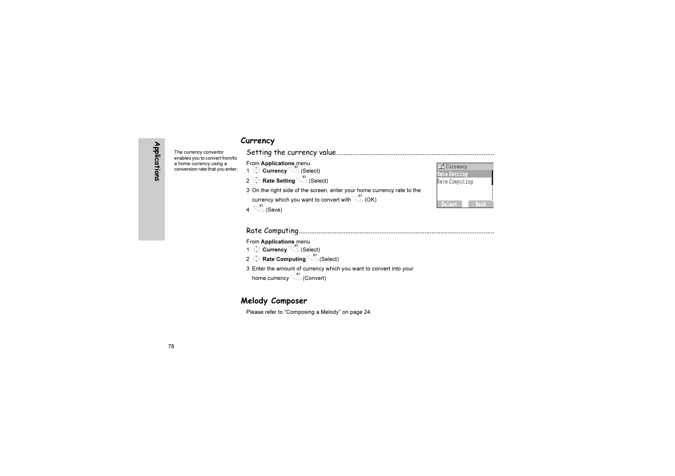Currency, Melody composer | Panasonic EB-G51U User Manual | Page 81 / 108