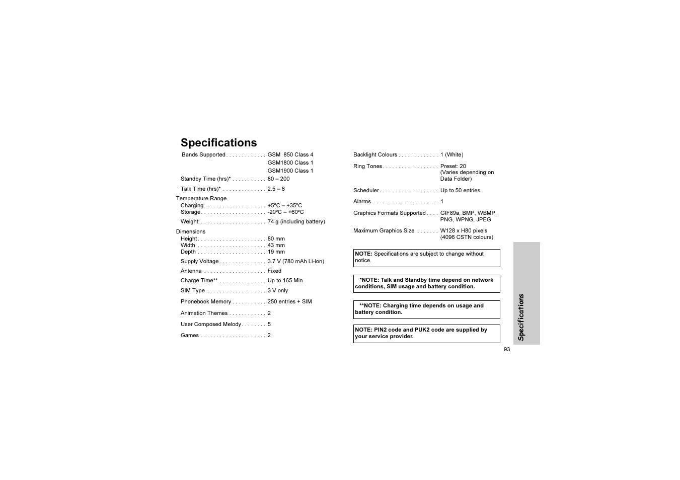 Specifications | Panasonic EB-G51U User Manual | Page 96 / 108