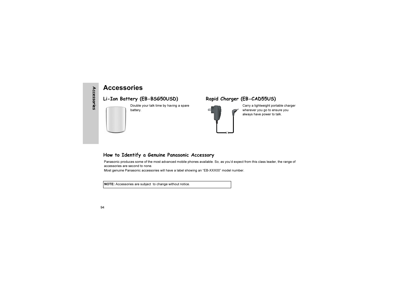 Accessories | Panasonic EB-G51U User Manual | Page 97 / 108