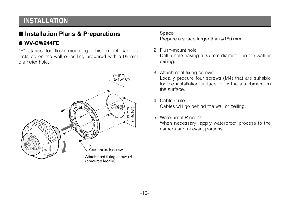 Installation, Installation plans & preparations | Panasonic WV-CW244FE User Manual | Page 10 / 23