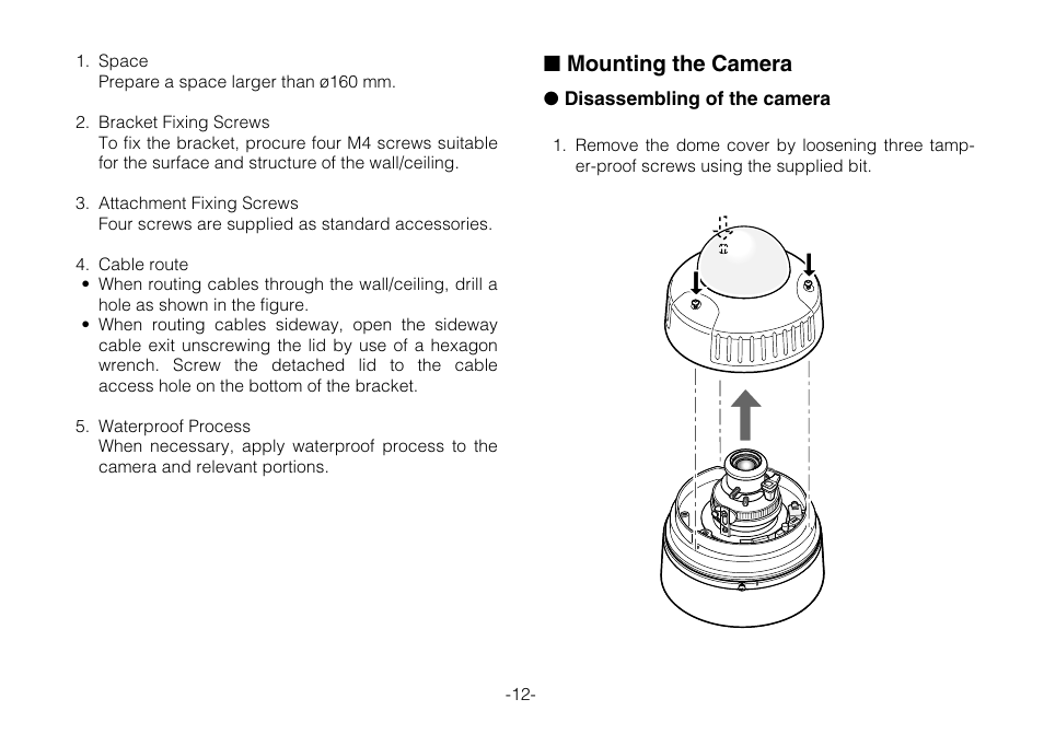 Mounting the camera | Panasonic WV-CW244FE User Manual | Page 12 / 23