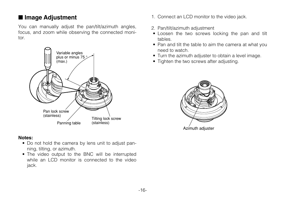 Image adjustment | Panasonic WV-CW244FE User Manual | Page 16 / 23