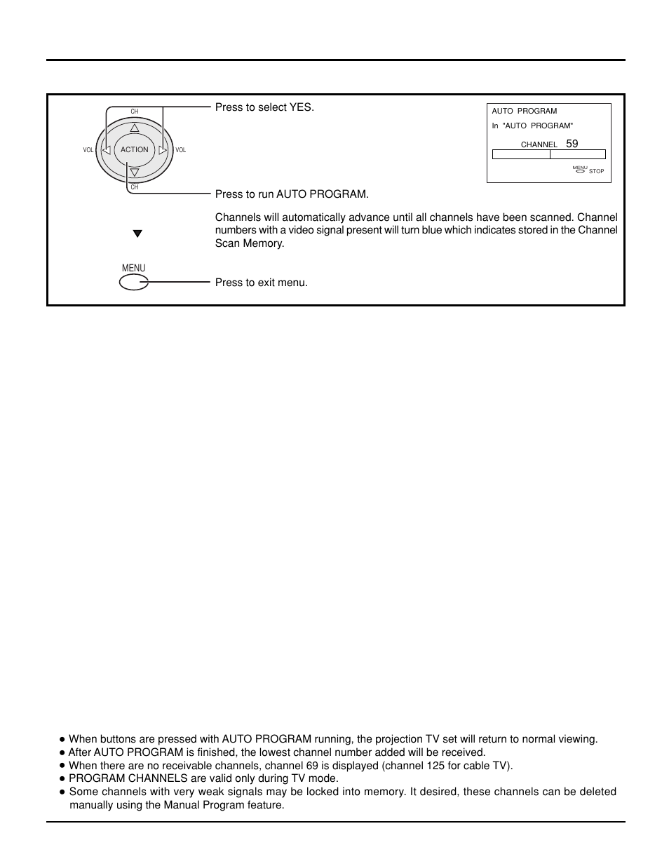 Tuning channels (automatic channel programming) | Panasonic PT 52DL10 User Manual | Page 25 / 76