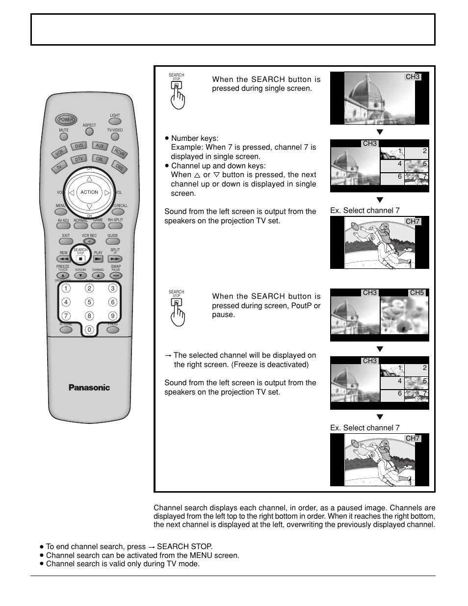 Searching for the desired channel (channel search), Searching for the desired channel, Channel search) | Panasonic PT 52DL10 User Manual | Page 32 / 76