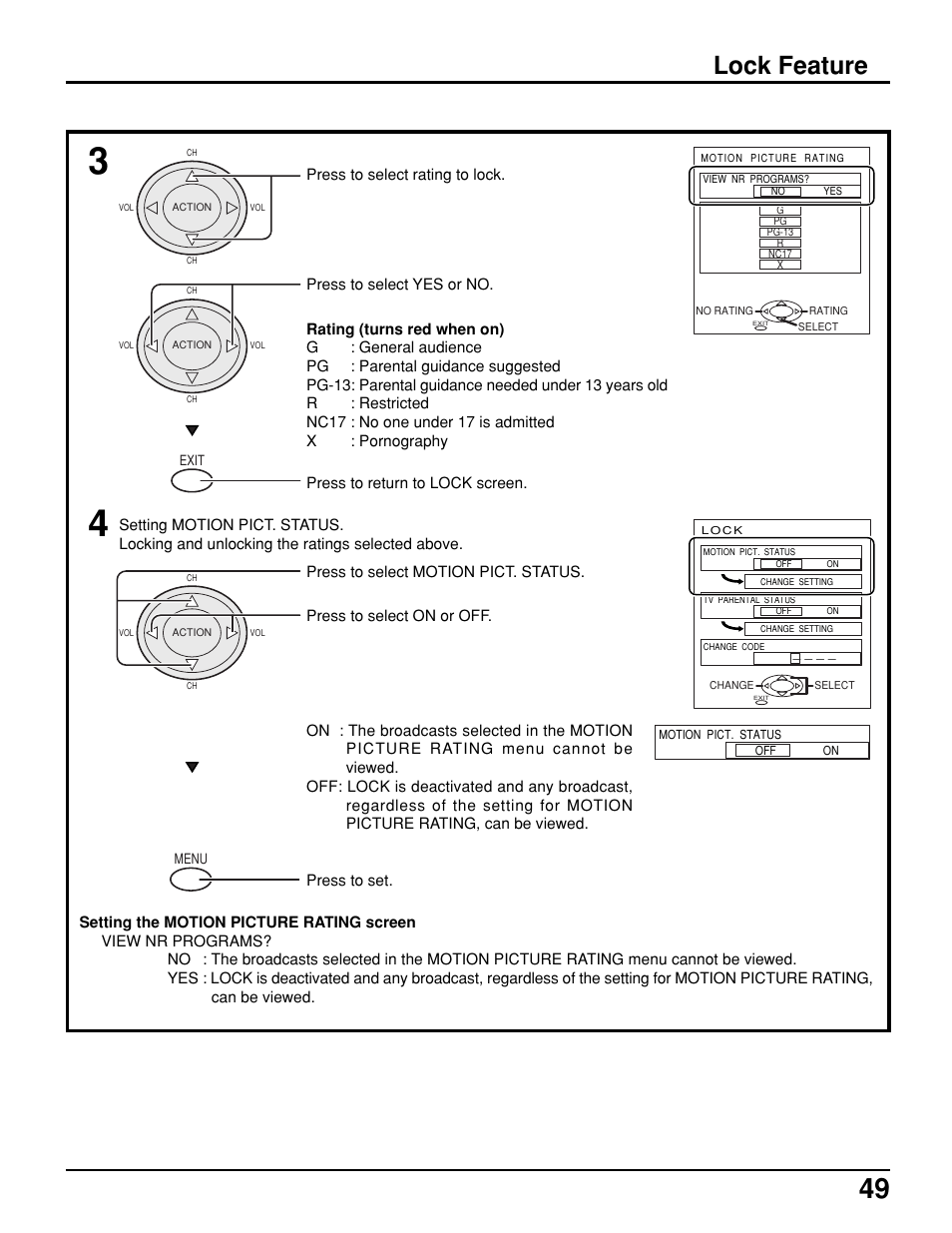 Lock feature | Panasonic PT 52DL10 User Manual | Page 49 / 76