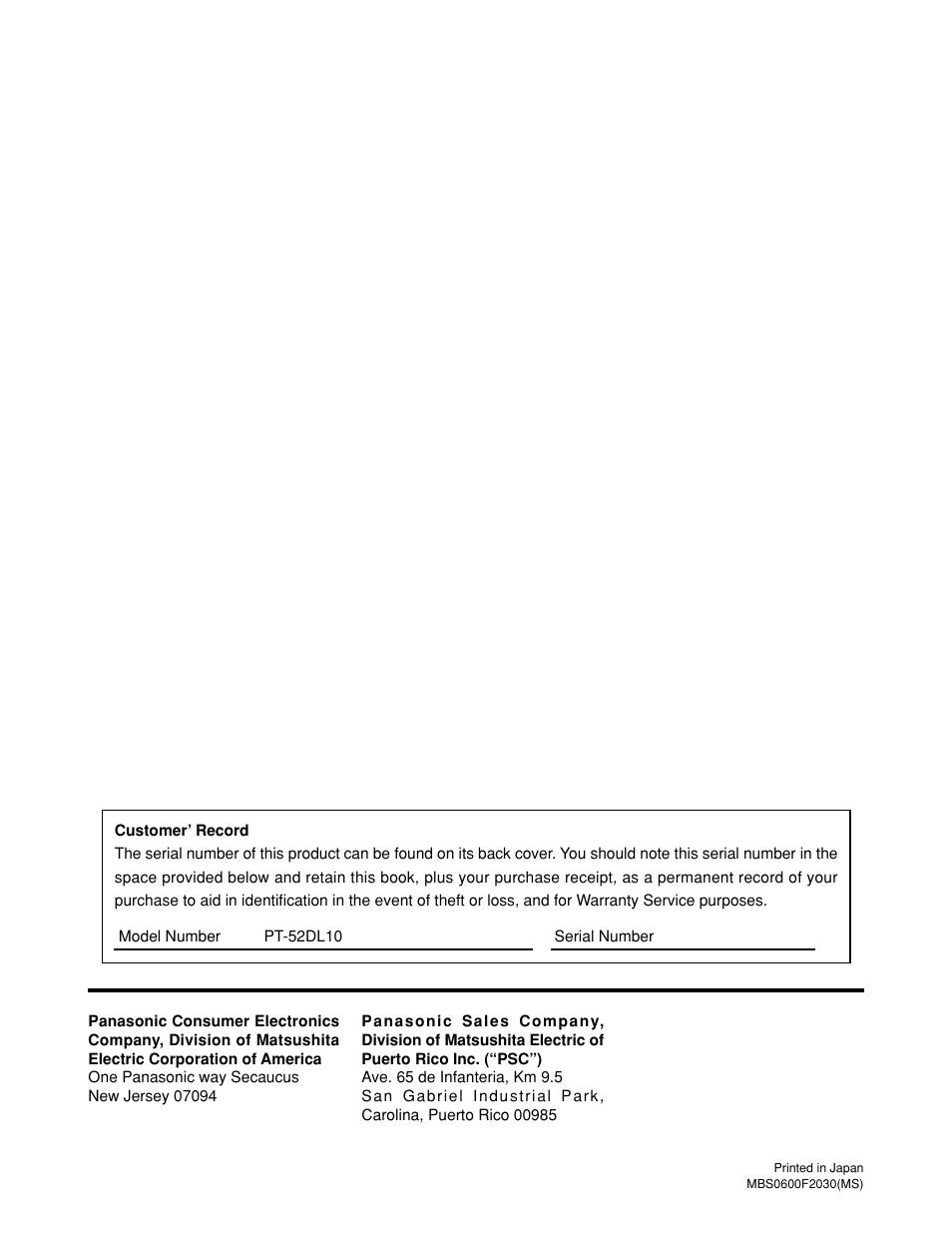 Panasonic PT 52DL10 User Manual | Page 76 / 76