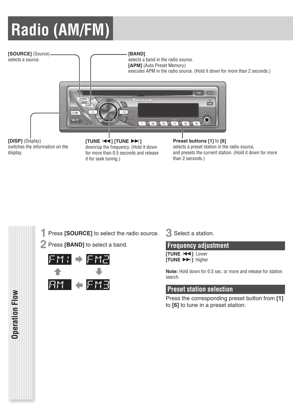 Radio (am/fm), Operation flow | Panasonic C1305L User Manual | Page 13 / 24