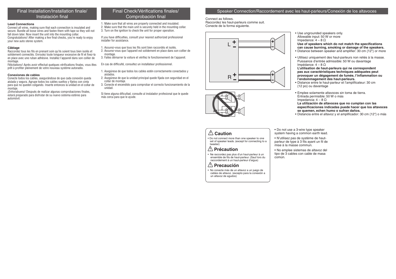 Caution, Précaution, Precaución | Panasonic C1305L User Manual | Page 24 / 24