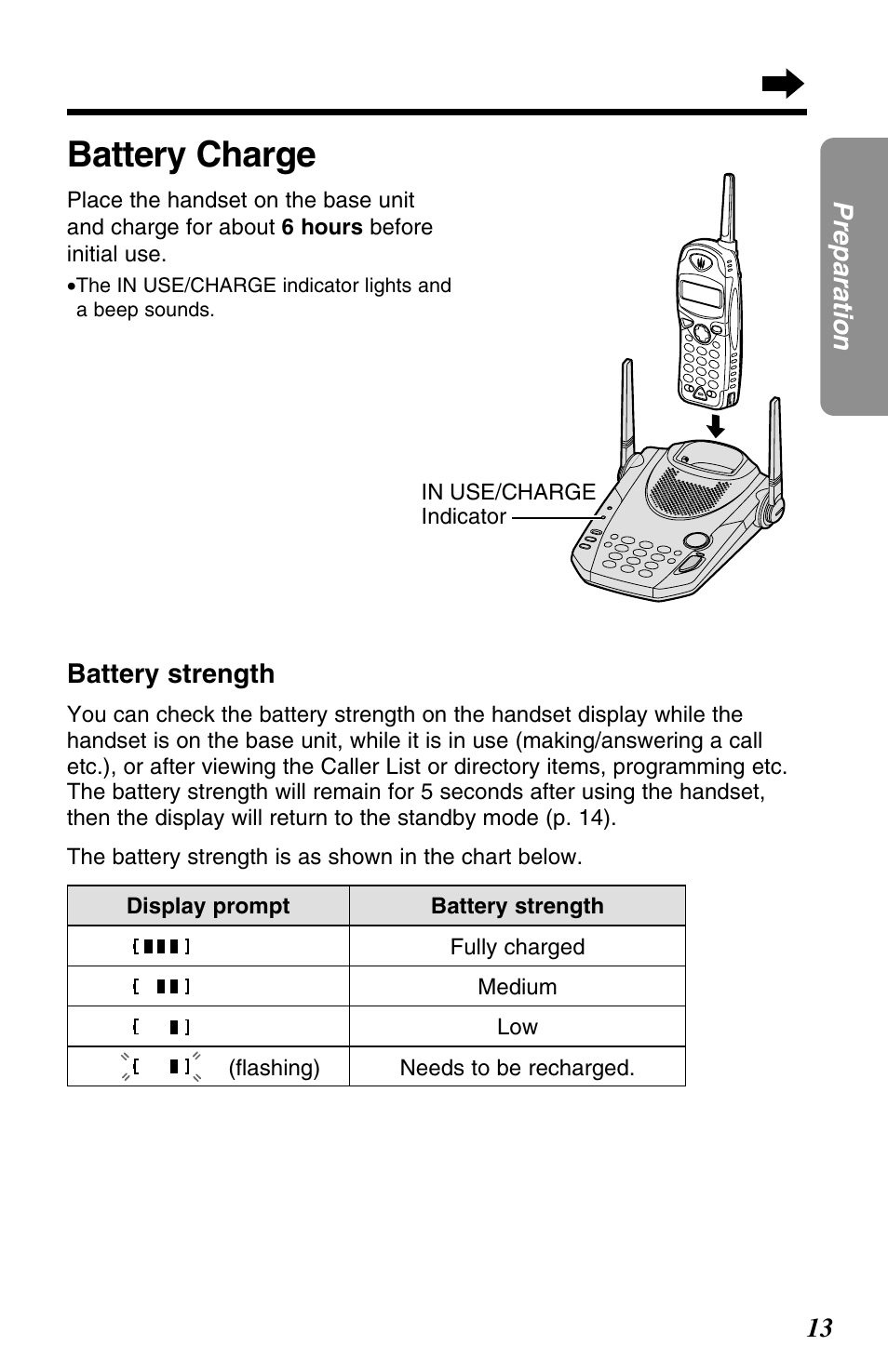 Battery charge | Panasonic KX-TG2563F User Manual | Page 13 / 68