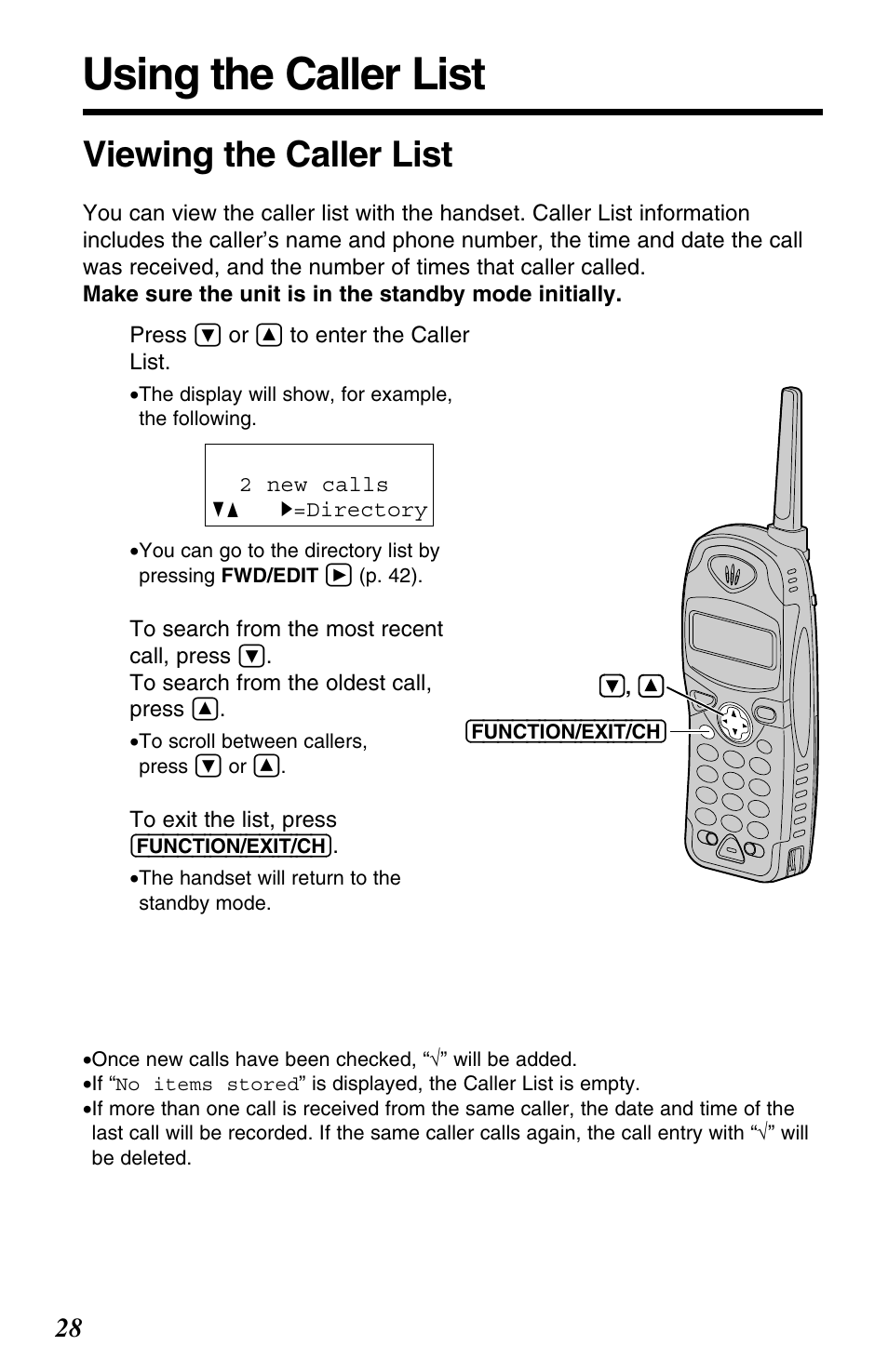 Using the caller list, Viewing the caller list | Panasonic KX-TG2563F User Manual | Page 28 / 68