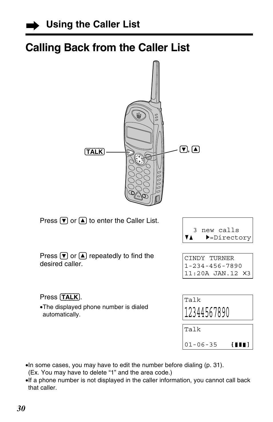 Calling back from the caller list, Using the caller list | Panasonic KX-TG2563F User Manual | Page 30 / 68