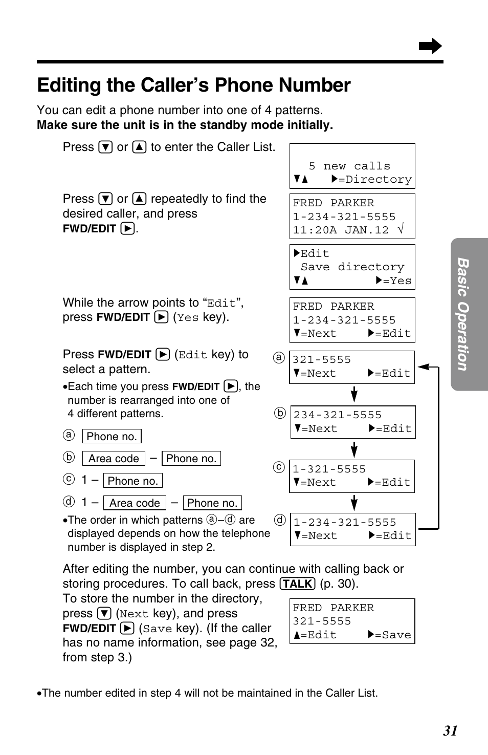 Editing the caller’s phone number | Panasonic KX-TG2563F User Manual | Page 31 / 68