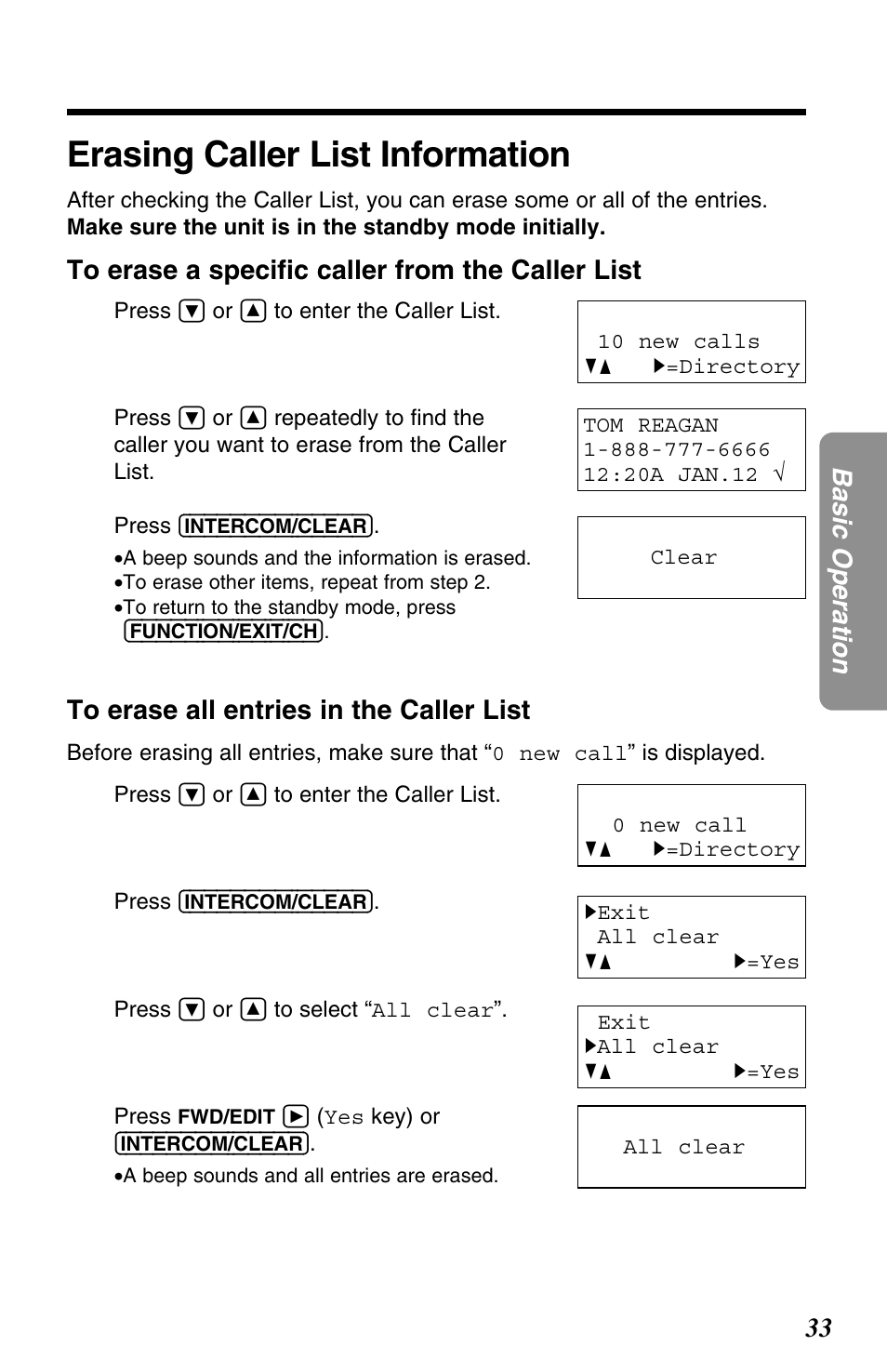 Erasing caller list information | Panasonic KX-TG2563F User Manual | Page 33 / 68