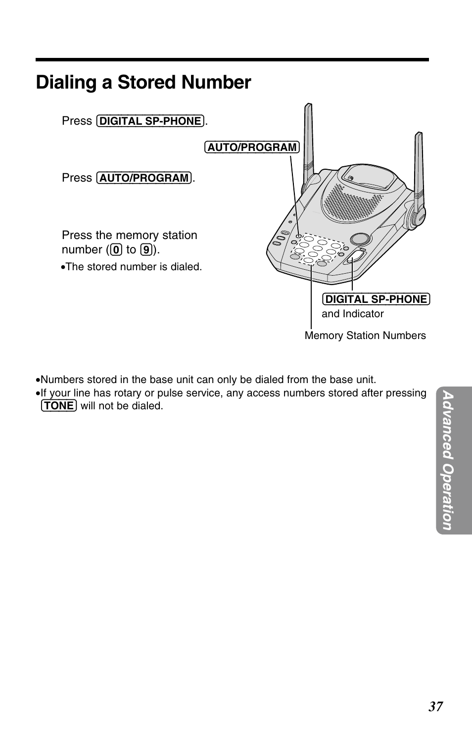 Dialing a stored number | Panasonic KX-TG2563F User Manual | Page 37 / 68