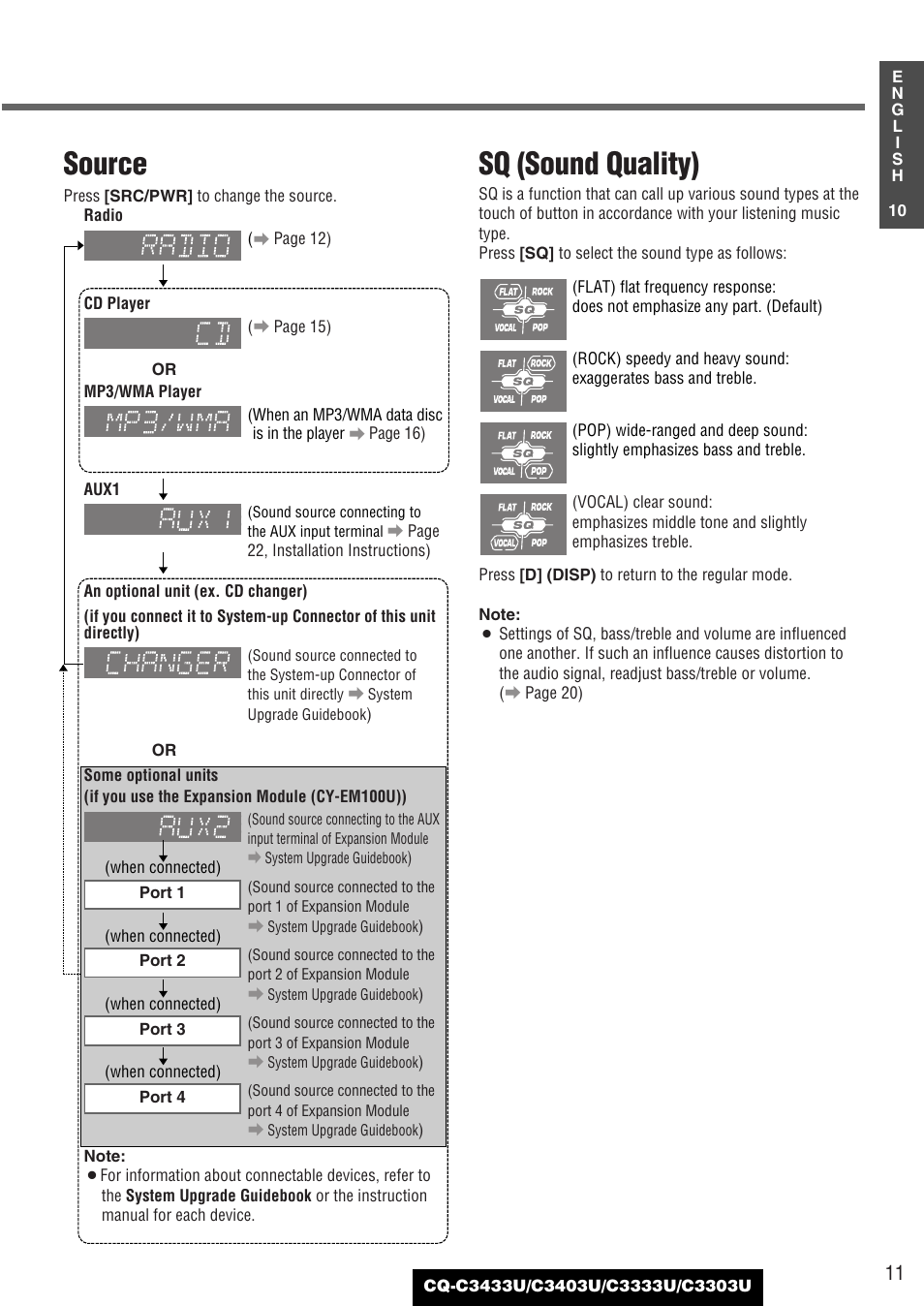 Sq (sound quality), Source | Panasonic C3303U User Manual | Page 11 / 90