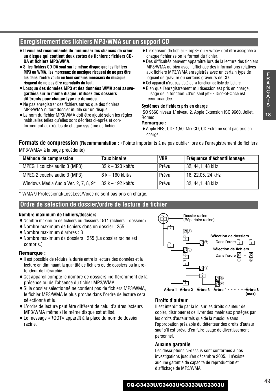 Formats de compression | Panasonic C3303U User Manual | Page 49 / 90