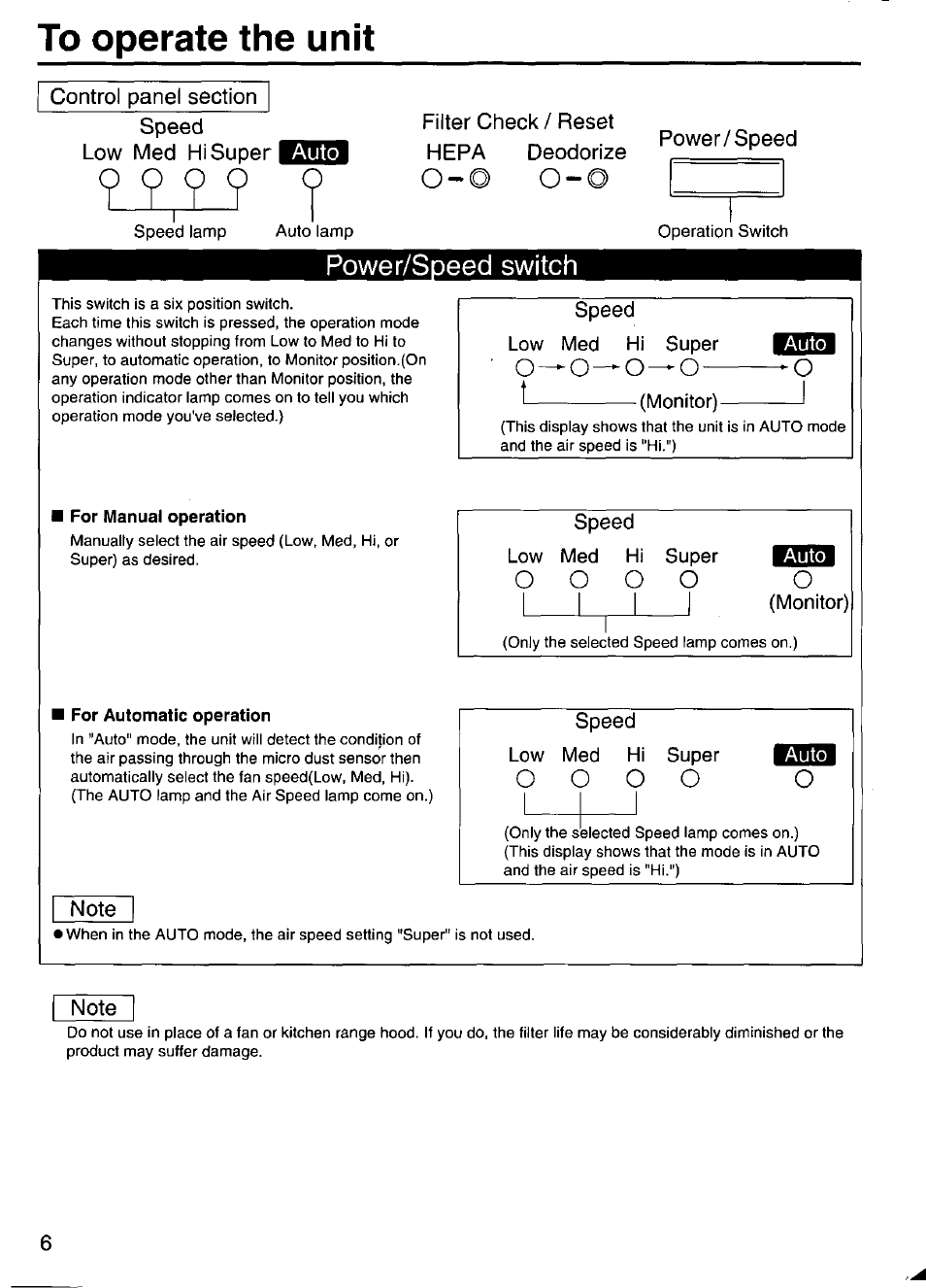 Power/speed switch | Panasonic F-P15HU2 User Manual | Page 6 / 12