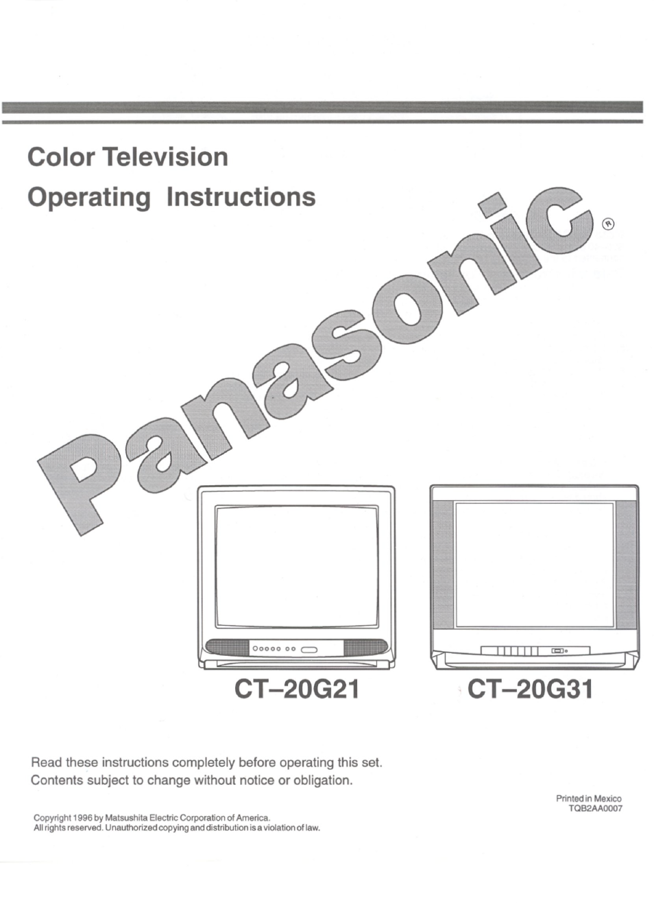 Panasonic CT-20G21 User Manual | 24 pages