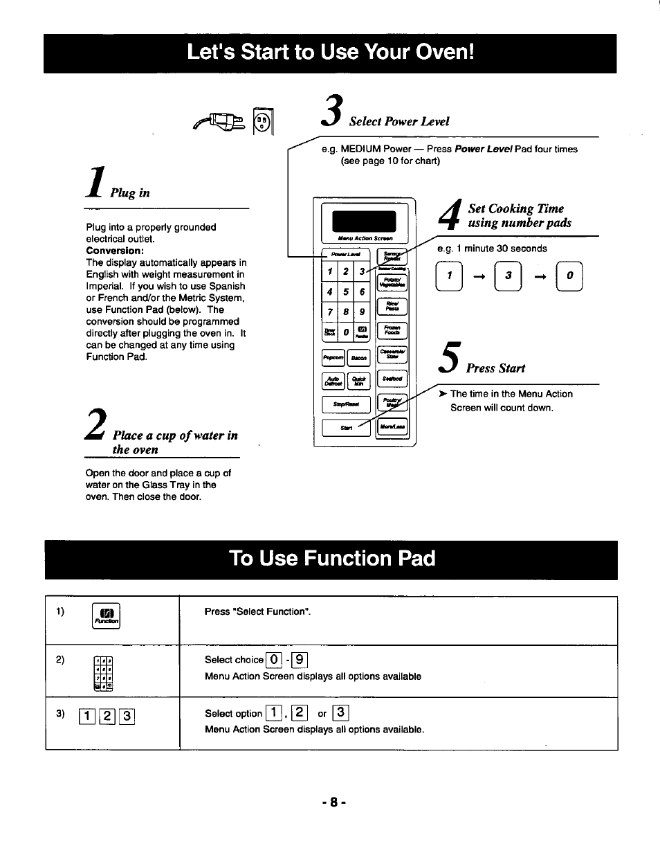 Let's start to use your oven, To use function pad, Let's start to use your oveni | To use function pad - 1 0 | Panasonic THE GENIUS NN-R687 User Manual | Page 10 / 56