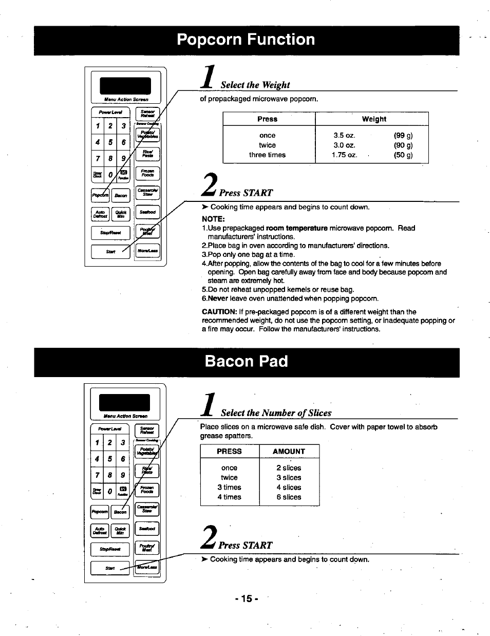 Popcorn function, Bacon pad | Panasonic THE GENIUS NN-R687 User Manual | Page 17 / 56