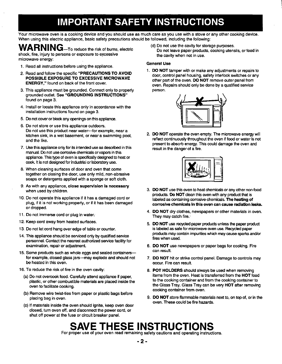 Important safety instructions, General use, Save these instructions | Warning | Panasonic THE GENIUS NN-R687 User Manual | Page 4 / 56