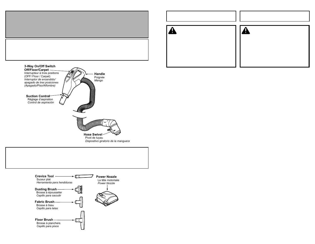 Advertencia, Parts identification, Avertissement | Panasonic MC-V9658 User Manual | Page 12 / 56