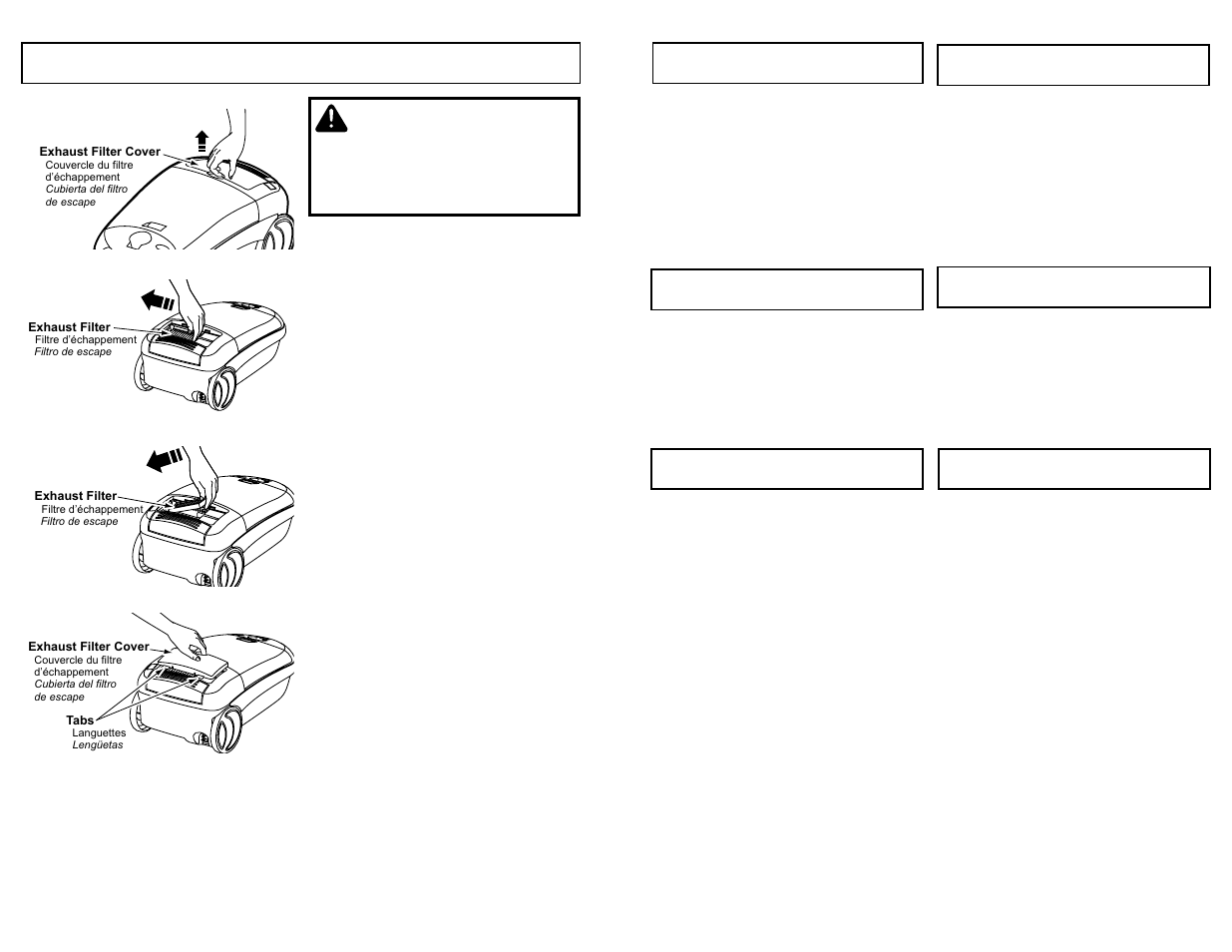 Exhaust filter changing, Warning, Exhaust filter | Panasonic MC-V9658 User Manual | Page 36 / 56