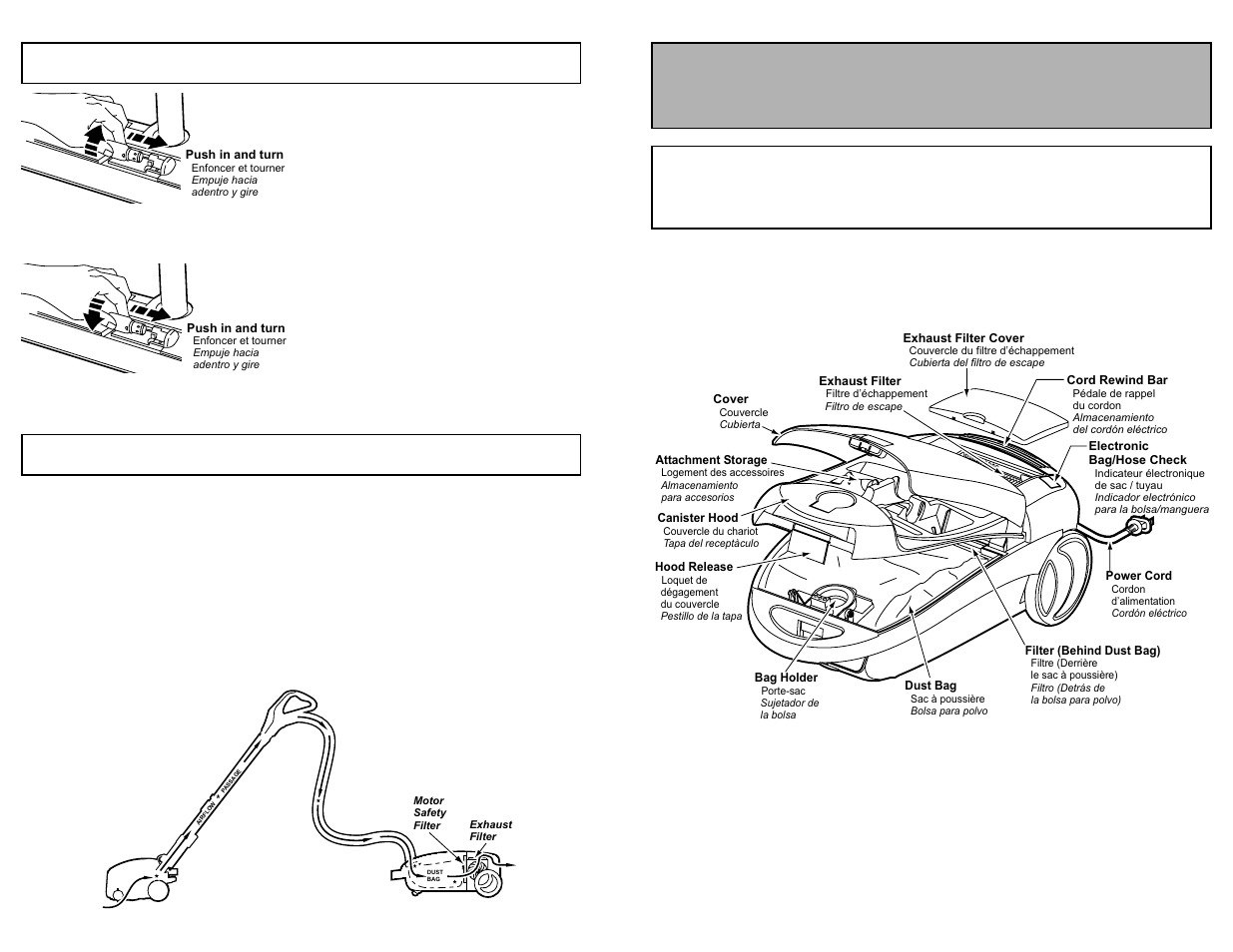 Replacing headlight bulb, Removing clogs, Parts identification | Canister | Panasonic MC-V9658 User Manual | Page 46 / 56
