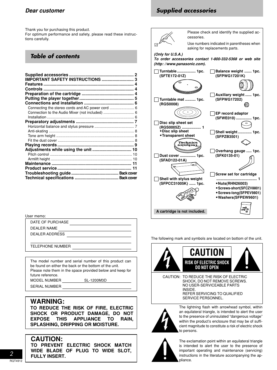 Panasonic RQT4912-2P User Manual | Page 2 / 12