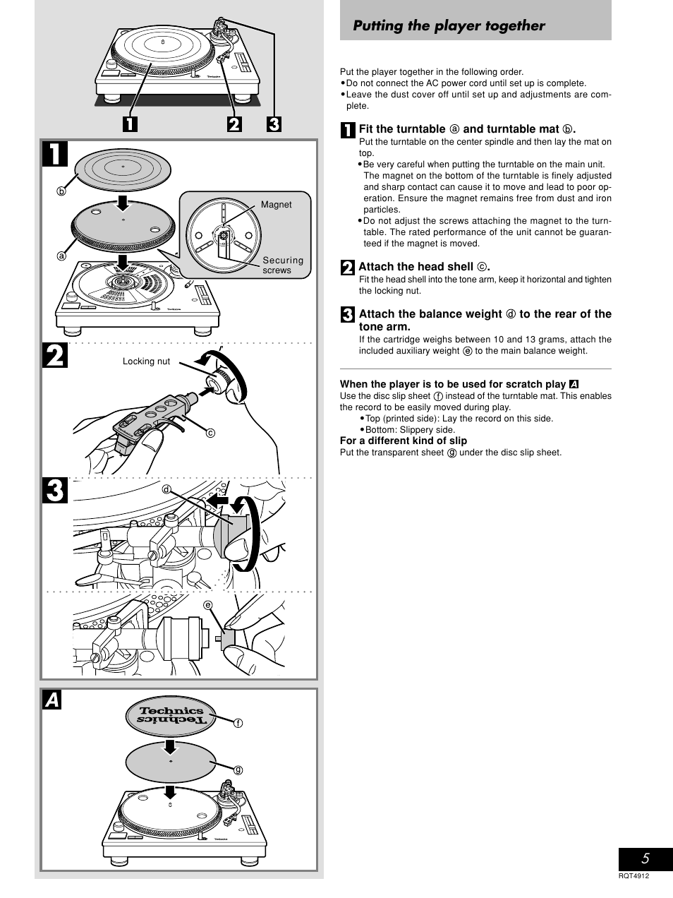 Putting the player together | Panasonic RQT4912-2P User Manual | Page 5 / 12