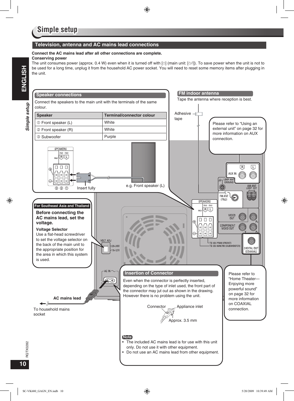 Simple setup, English | Panasonic SC-VK680 User Manual | Page 10 / 40