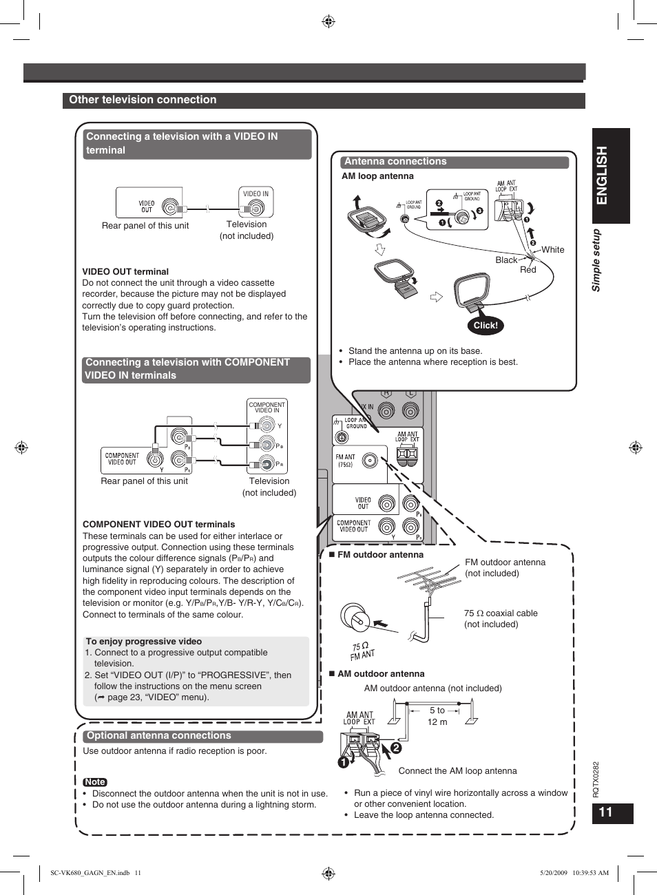 Simple setup, English, Other television connection | Panasonic SC-VK680 User Manual | Page 11 / 40