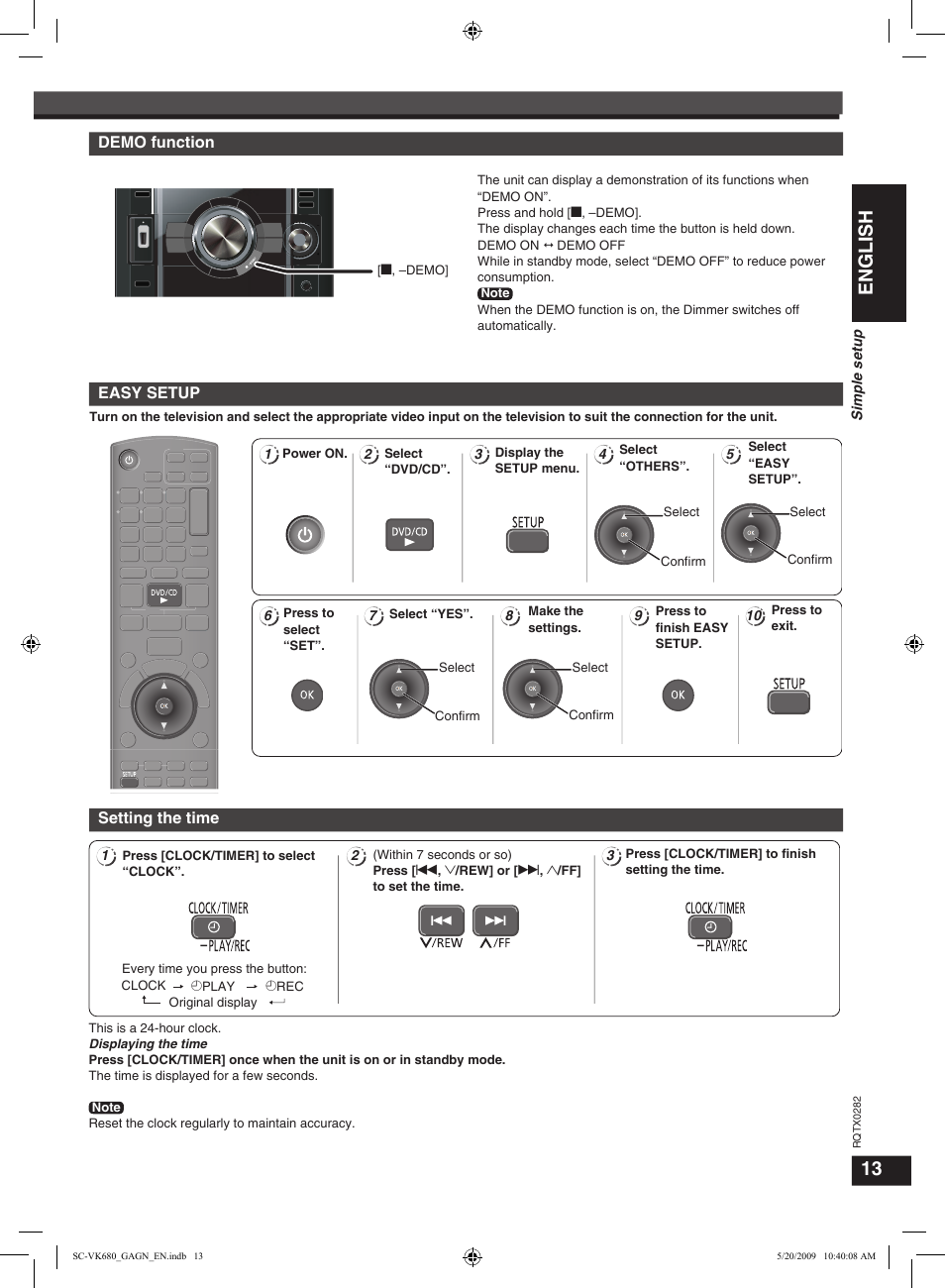 Simple setup, English | Panasonic SC-VK680 User Manual | Page 13 / 40