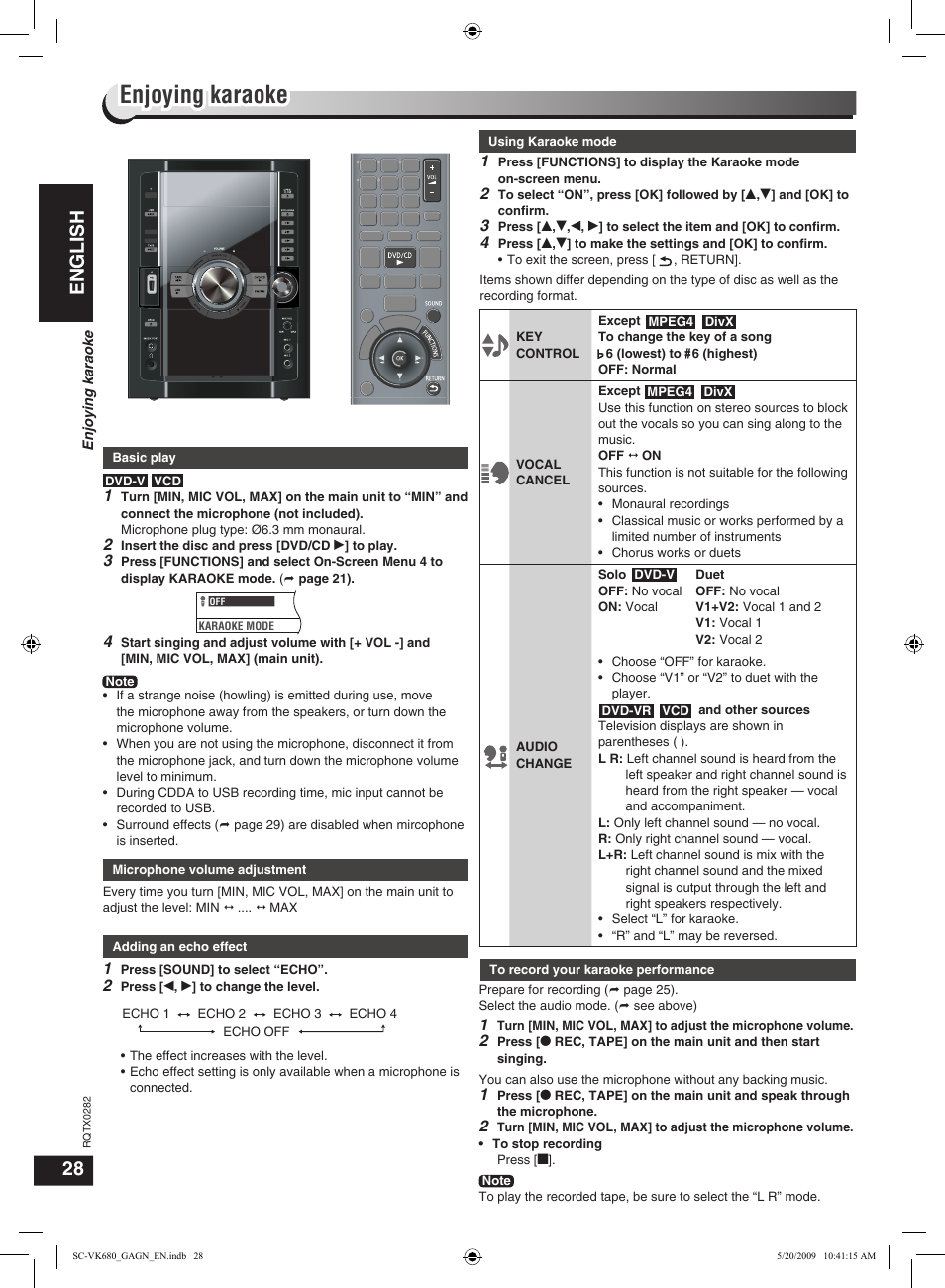 Enjoying karaoke, English | Panasonic SC-VK680 User Manual | Page 28 / 40