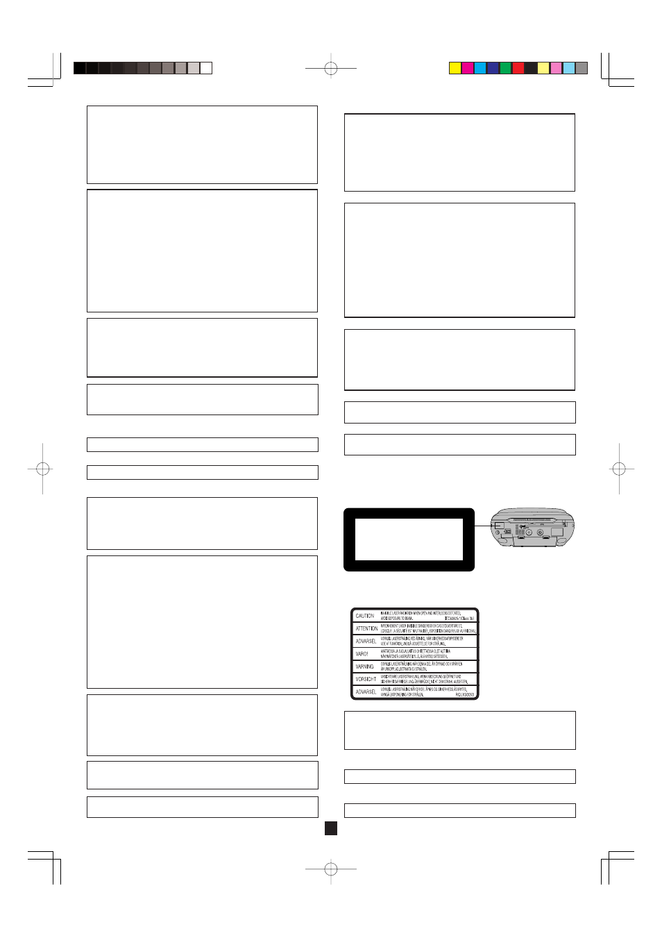 Class 1 laser product, Advarsel, Caution | Warning, Varoitus | Panasonic RX-D26 User Manual | Page 6 / 8