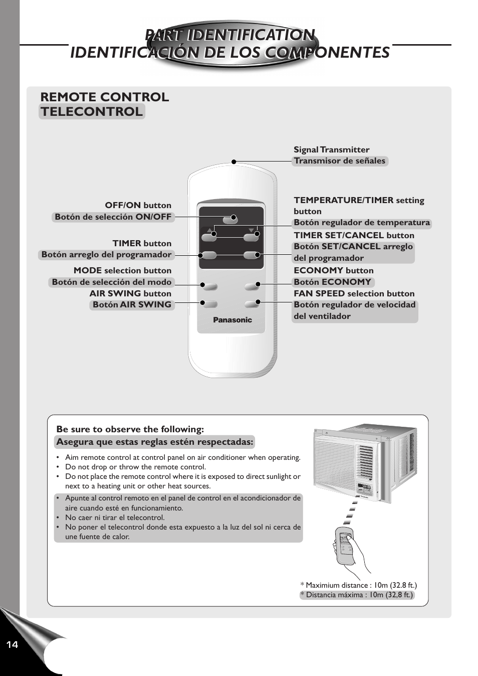 Remote control telecontrol | Panasonic CW-XC100AU User Manual | Page 16 / 32