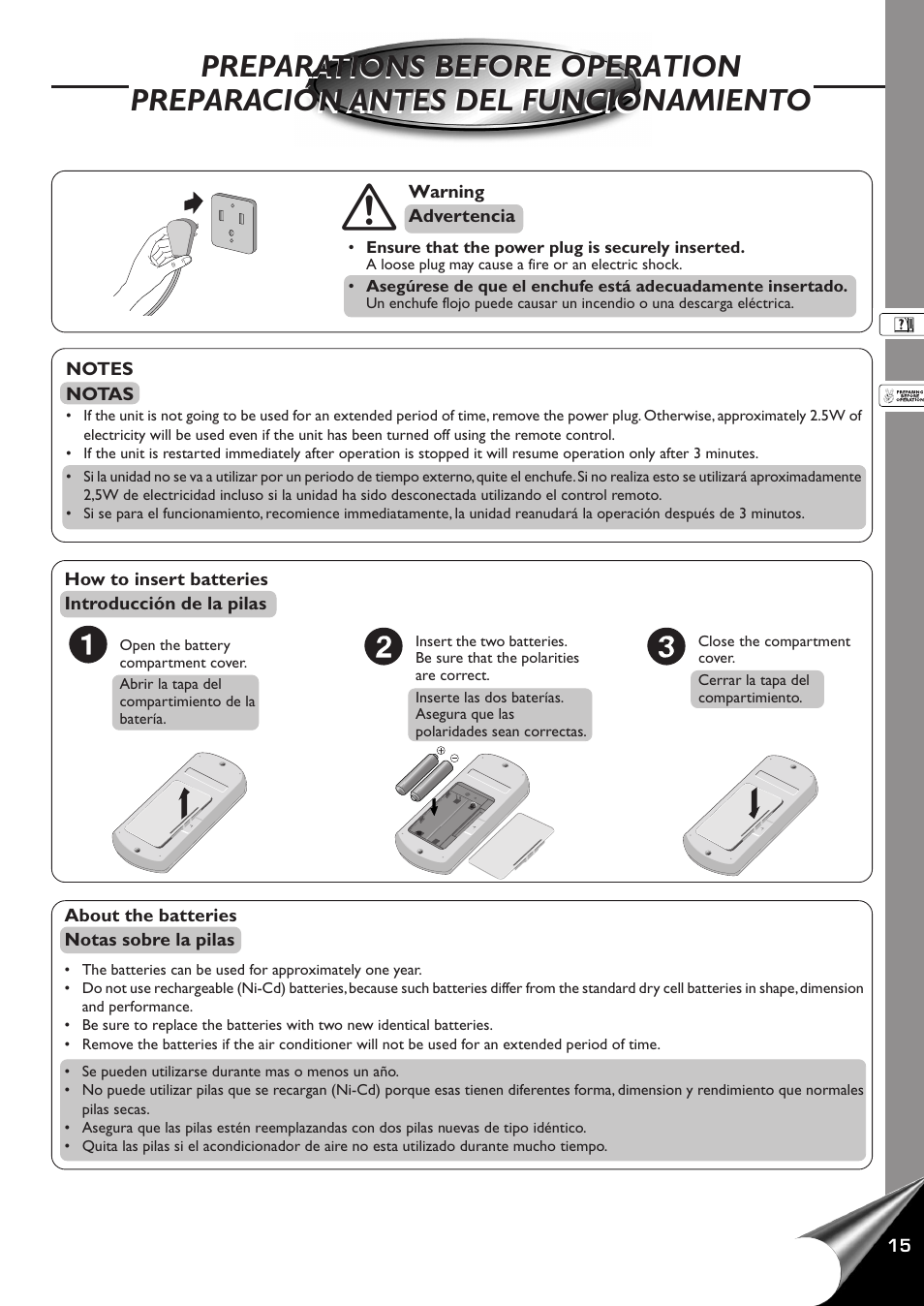 Preparations before operation, Preparacion antes del funcionamiento | Panasonic CW-XC100AU User Manual | Page 17 / 32