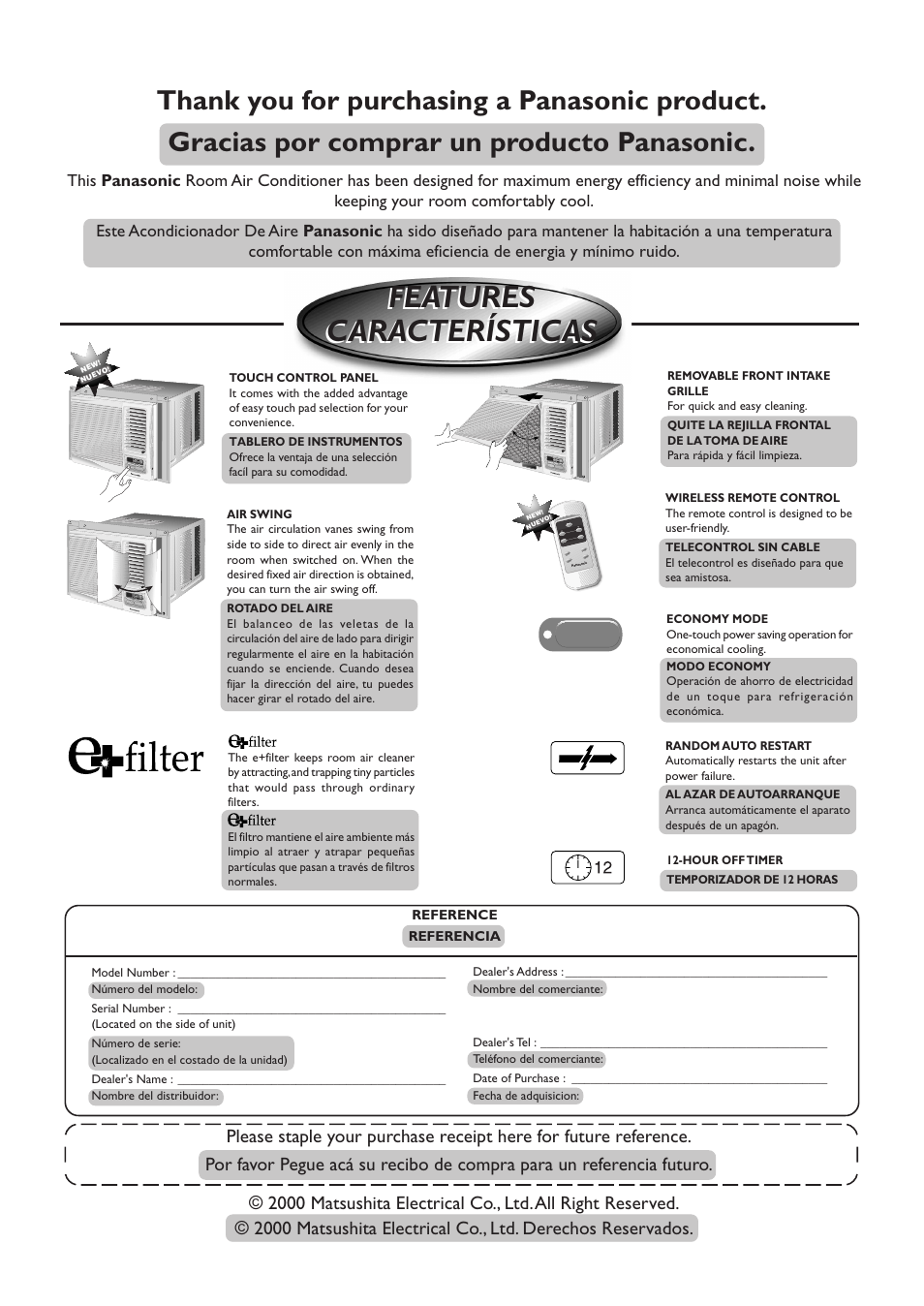 Features características features características | Panasonic CW-XC100AU User Manual | Page 2 / 32