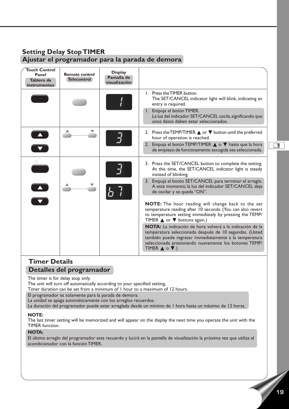 Timer details detalles del programador | Panasonic CW-XC100AU User Manual | Page 21 / 32