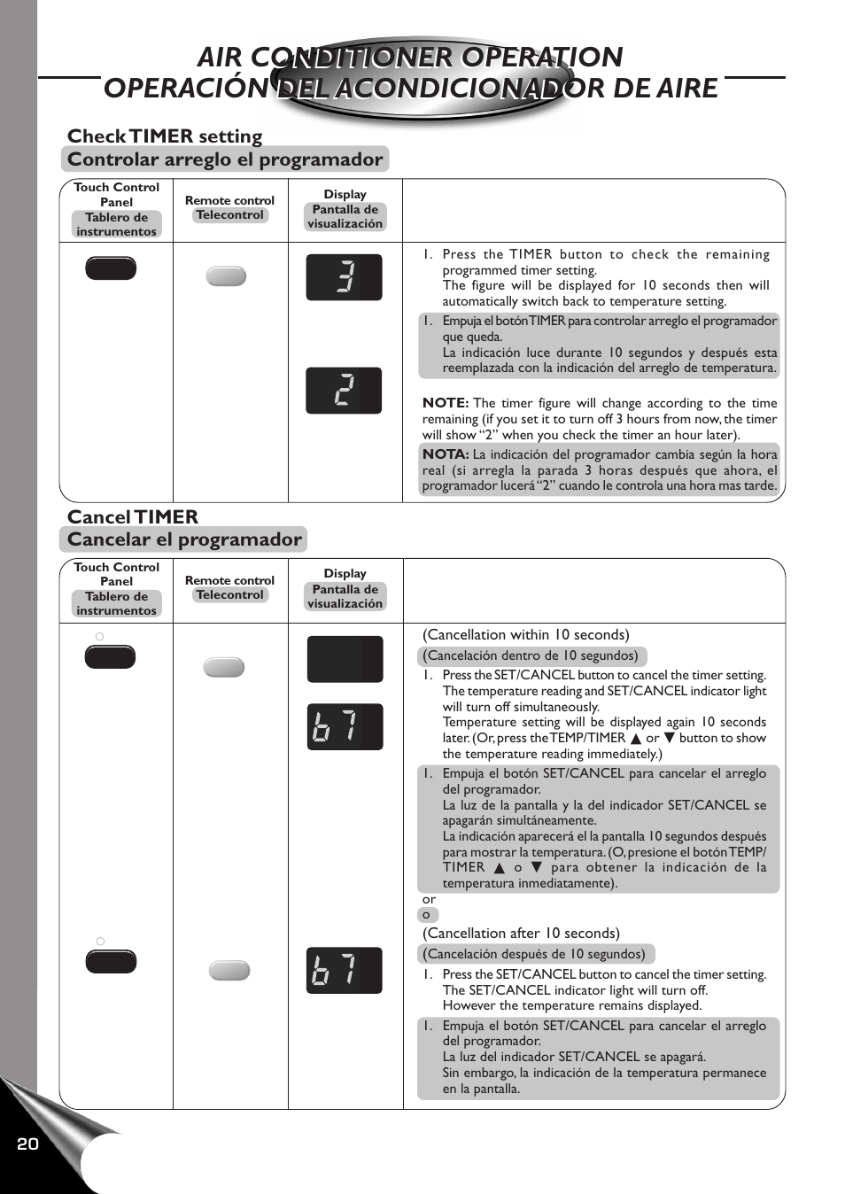 Cancel timer cancelar el programador | Panasonic CW-XC100AU User Manual | Page 22 / 32