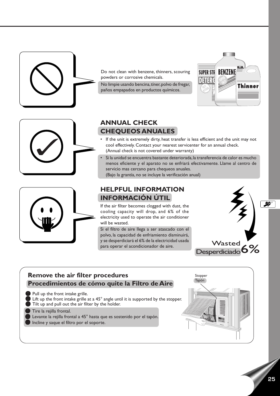 Annual check chequeos anuales, Helpful information información útil, Desperdiciado | Panasonic CW-XC100AU User Manual | Page 27 / 32