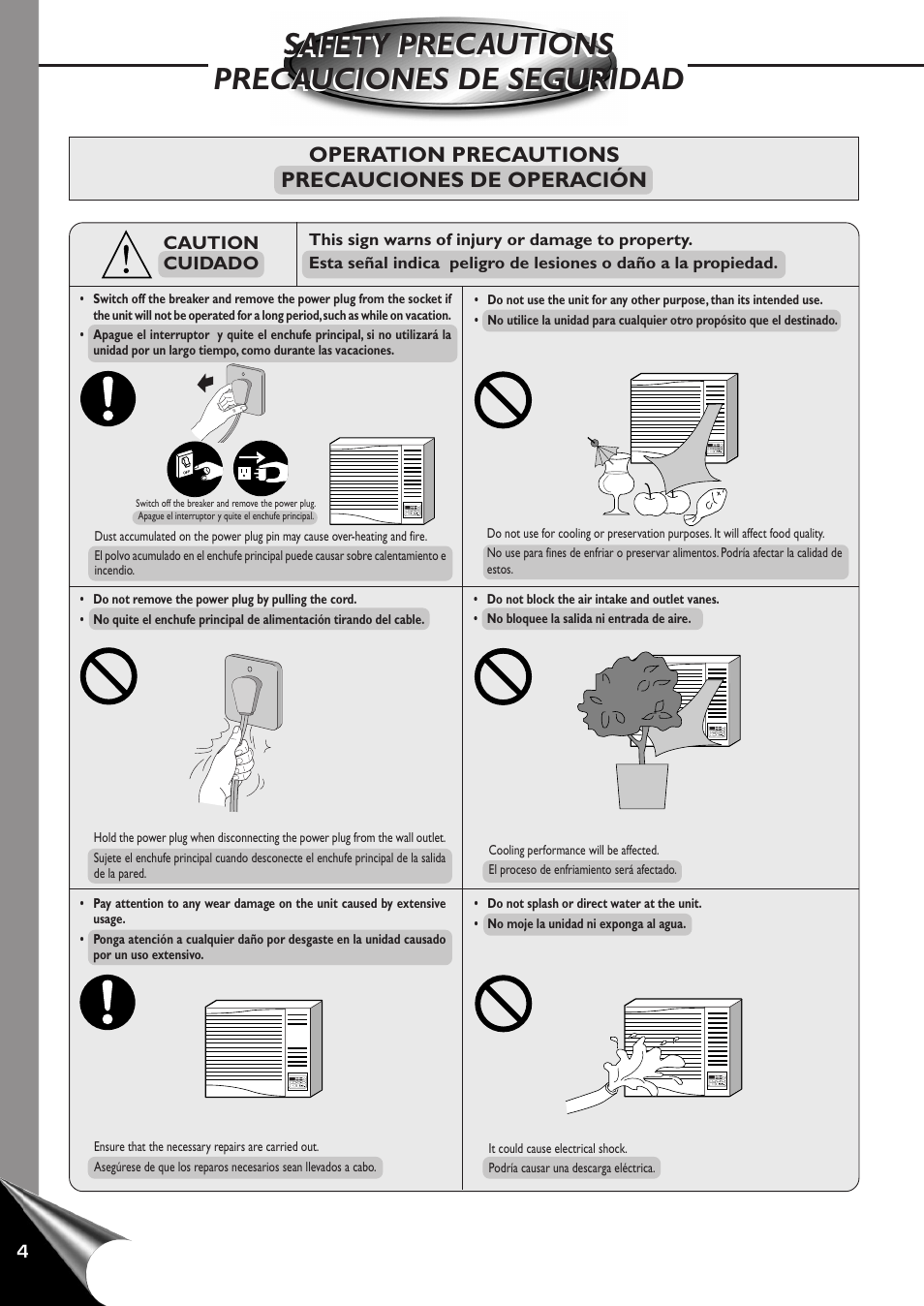 Operation precautions precauciones de operación, Caution cuidado | Panasonic CW-XC100AU User Manual | Page 6 / 32