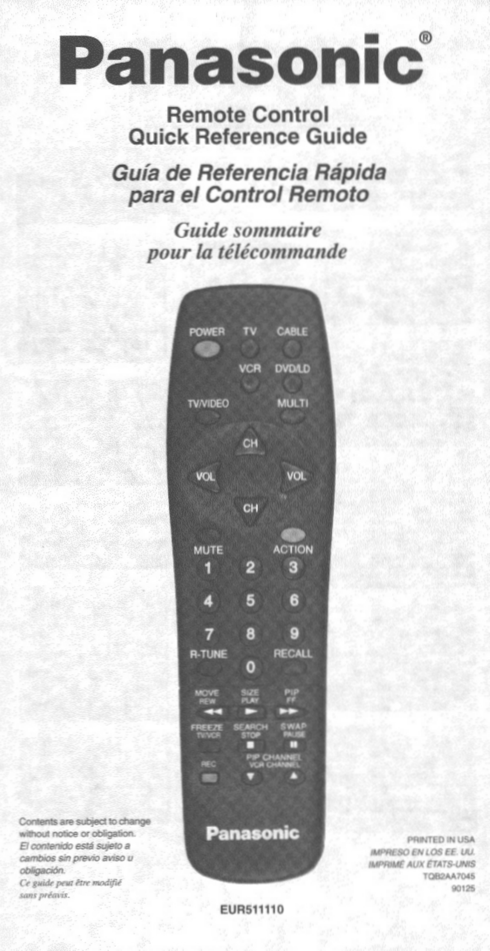 Panasonic EUR511110 User Manual | 11 pages